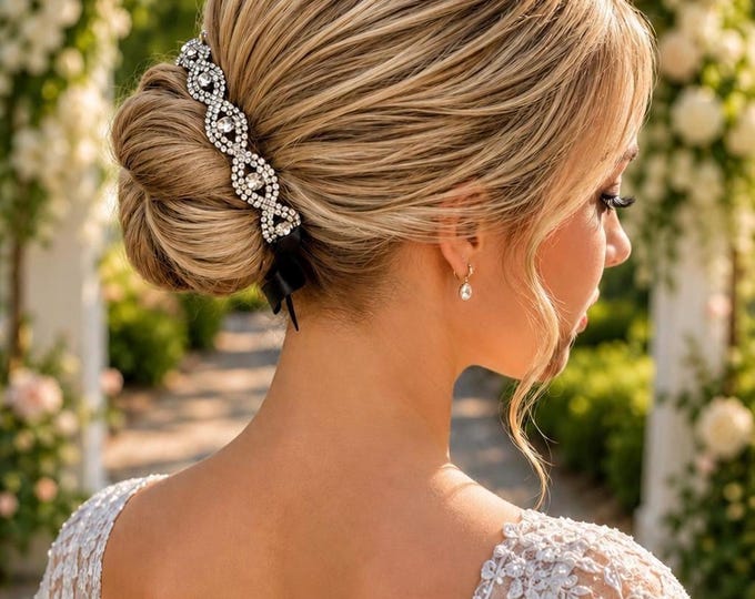 Crystal Bridal Hair Vine Updo Accessory, Rhinestone Wedding Bun Wrap Hairpiece