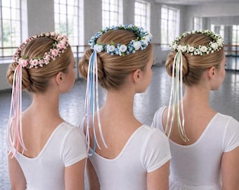 Floral Ballet Hair Wreath, Dance Recital Headpiece, Flower Girl Crown, First Communion Halo