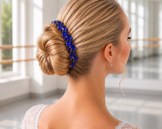 Royal Blue Ballet Bun Wrap, Rhinestone Dance Hair Accessory, Competition and Recital Hairpiece