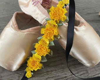 Yellow Floral Ballet BunWrap: Handmade Hair Garland