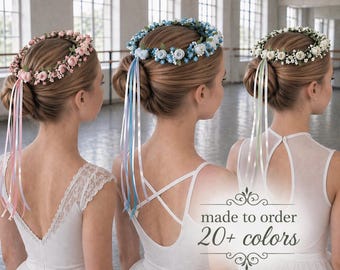 Floral Ballet Hair Wreath, Dance Recital Headpiece, Flower Girl Crown, First Communion Halo