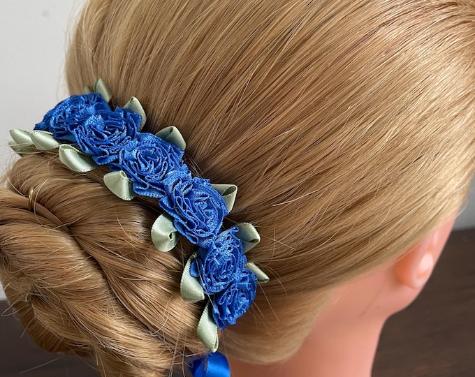 BunFlowerz Royal Blue BunWrap (blue floral ballet wrap, Royal blue BunWreath, bun crown)
