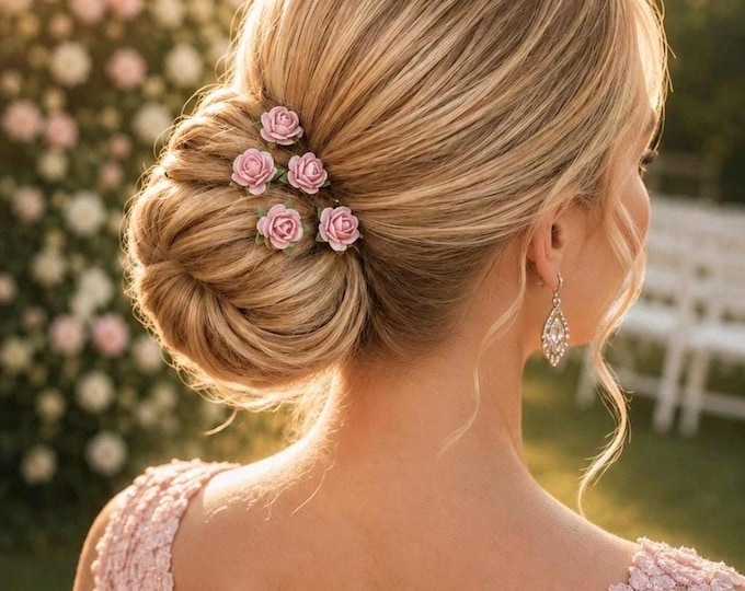 Blush Pink Rose Hair Pins – Bridal Hair Accessories, wedding updo accessory