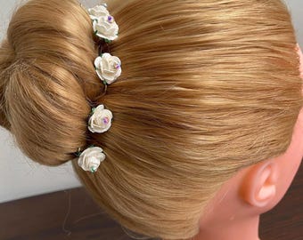 Ivory Mulberry Flower Bun Pins: Ballet Hair Accessories (Set of 5)