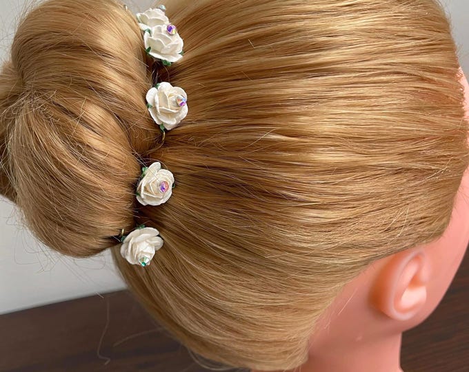 Ivory Mulberry Flower Bun Pins: Ballet Hair Accessories (Set of 5)