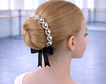 Pearl Rhinestone Ballet BunWrap – Classical Dance Hair Accessory – Competition Ballet Headpiece – Bun Crown