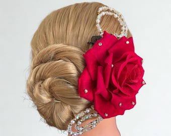 Red Rose Kitri Ballet Headpiece: Paquita Rhinestone Flower Hair Piece