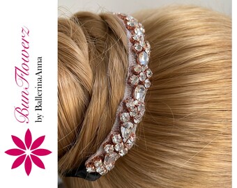 BunFlowerz Rose Gold Rhinestone BunWreath (ballet bun pin, bridal rhinestone garland, aurora bunwrap, YAGP ballet wrap, paquita hairpiece)