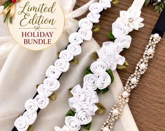Dance Bun Wrap Set, White BunWrap Bundle: Floral Ballet Bun Hair Accessories, Recital Gift