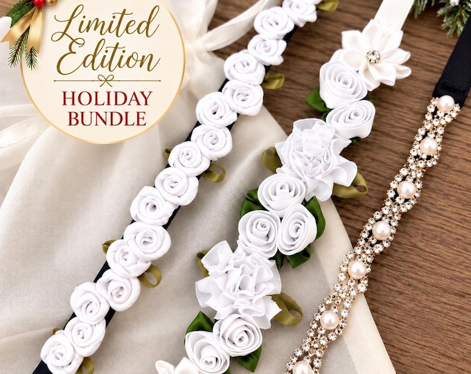Dance Bun Wrap Set, White BunWrap Bundle: Floral Ballet Bun Hair Accessories, Recital Gift