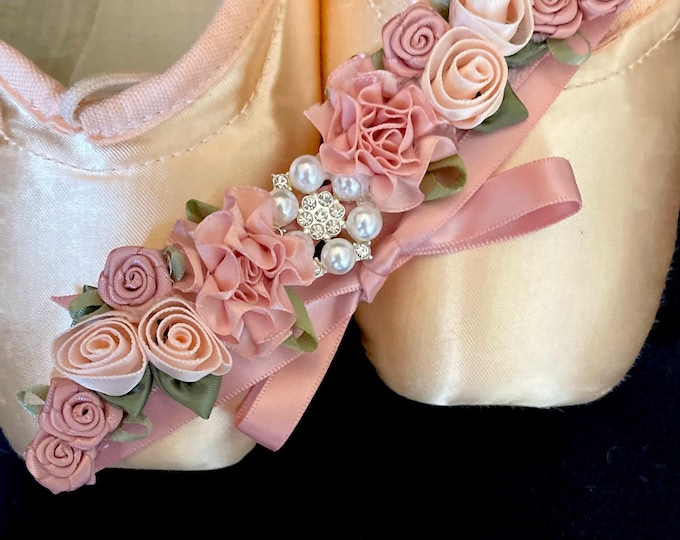 Blush Floral Bun Hairpiece, Pink Dance Hair Accessory, Competition Dance Headpiece for Lyrical