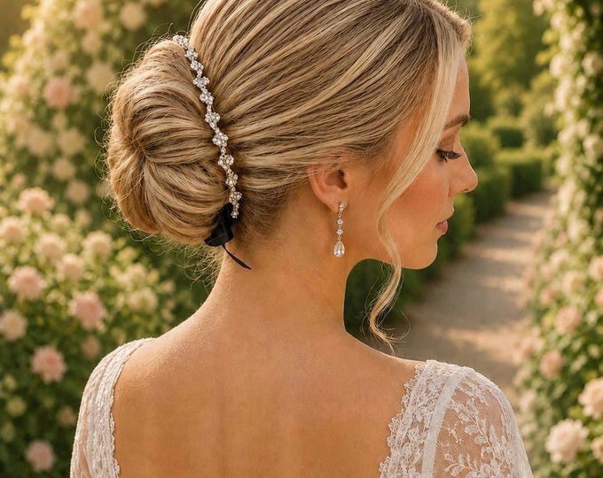 Classic Bridal Rhinestone Hairpiece | Minimalist Wedding Accessory for Bun | Delicate Crystal Bride Hair Vine