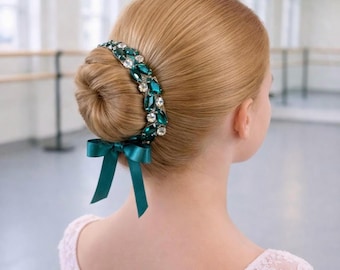 Green Rhinestone Bun Wrap: Esmerelda Ballet Hair Piece, Dance Recital Bunwrap