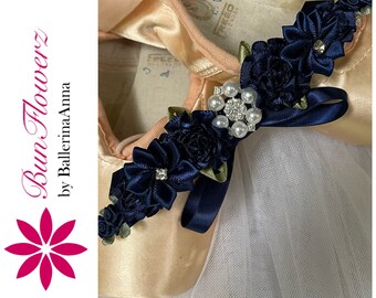 BunFlowerz Navy Jewel Le Corsaire Raymonda BunWrap (ballet wrap, floral hairpiece, bun crown, bunflower, jewel bunpin, bun pin, bunwrap)