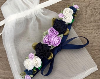 Navy Blue & Lavender Floral Bun Wrap: Ballet Hair Garland