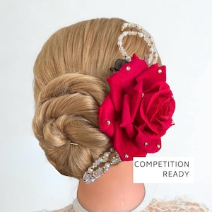 Tocado de baile de rosa roja para competición, tocado de ballet Kitri, flor de Paquita