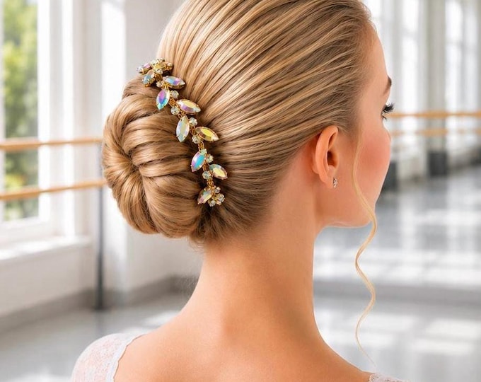 Gold AB Rhinestone BunWrap: Bridal Ballet Hair Piece