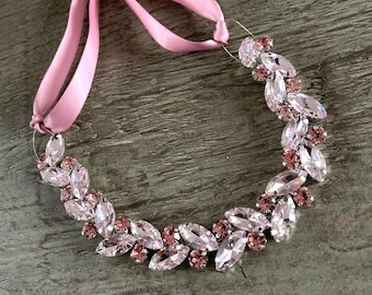 Pink Crystal Bun Wrap: Rhinestone Ballet Hairpiece