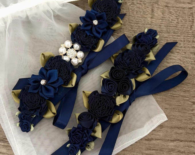 Navy Blue Floral Ballet Bun Wrap with Pearls & Rhinestones – Dance Recital Hairpiece