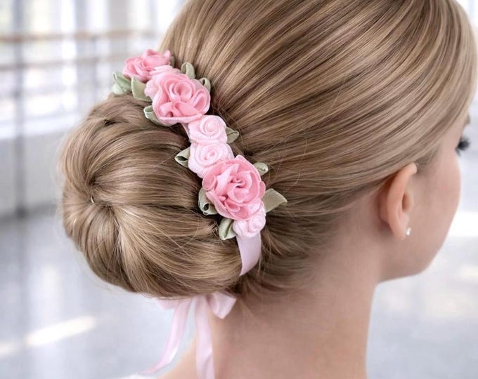 Pink Floral BunWreath: Pastel Satin Flower Hair Garland
