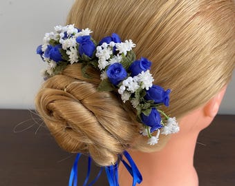 Royal Blue Rose Ballet Hair Garland: YAGP Dance Headpiece