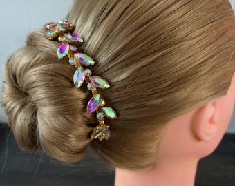 Gold AB Rhinestone BunWrap: Bridal Ballet Hair Piece