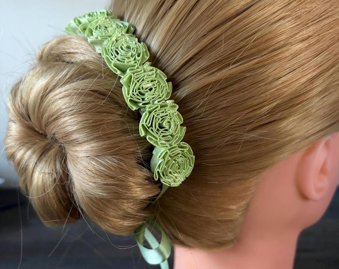 Sage Green Floral Ballet BunWrap, Dance hairpiece, Bun hair accessory