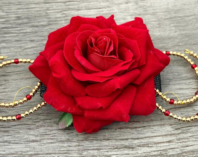 Red Rose Ballet Headpiece: Paquita, Kitri, Spanish Flower, Beaded Competition hair bun Accessory