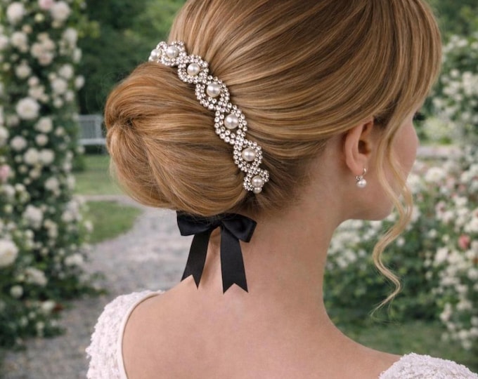 Bridal Pearl Rhinestone Hairpiece – Vintage Crystal Bride Hair Accessory, Wedding Bun Updo Wrap