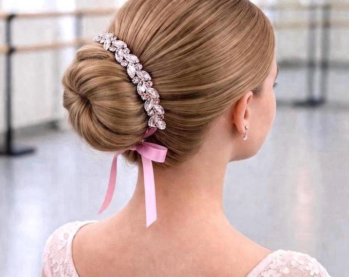 Pink Crystal Bun Wrap: Rhinestone Ballet Hairpiece