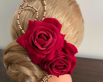 Red Rose Ballet Headpiece: Kitri or Don Quixote Beaded Hair Flower