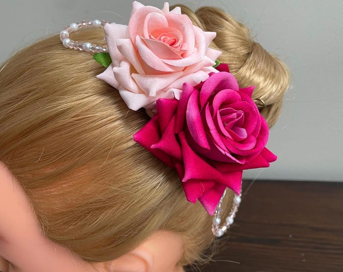 Double Rose Ballet Headpiece: Pink & Fuchsia Flower Hairpiece