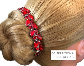 Red Ballet Bun Wrap Rhinestone Hairpiece, Spanish Dance Recital Hair Accessory, Competition Team BunWrap