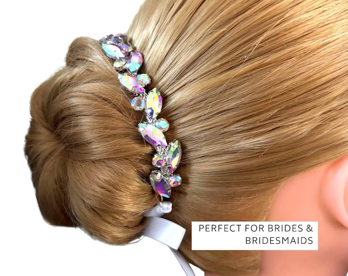 Bridal Crystal Hairpiece for Wedding Bun - Rhinestone Hair Vine, Bridesmaid hair accessory