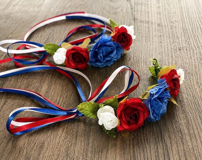 Red White Blue Ballet Bun Flower Garland: Flames of Paris HairPiece, Recital Bun Crown