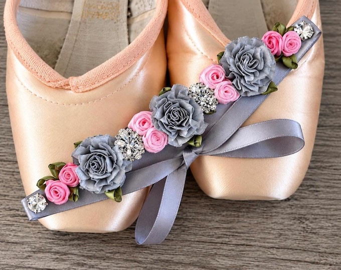 Nutcracker Mouse Hair Flower Accessory, Pink and Gray ballet bun wrap, floral dance hairpiece