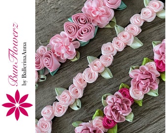 Pink BunWrap Bundle (rosa Ballettwickel, rosa Brötchenwickel, Ballett-Geschenkset, florale Haargirlande, rosa Brötchenkrone, rosa Brötchenkranz, Bunflowerz)