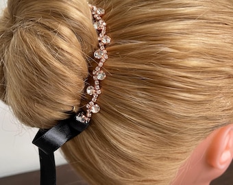 Rose Gold Rhinestone BunWreath (rose gold bridal garland, ballet bun wrap, BunFlowerz, aurora bunwrap, YAGP ballet wrap, paquita hairpiece)