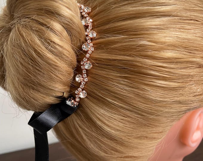 Rose Gold Rhinestone BunWreath (rose gold bridal garland, ballet bun wrap, BunFlowerz, aurora bunwrap, YAGP ballet wrap, paquita hairpiece)