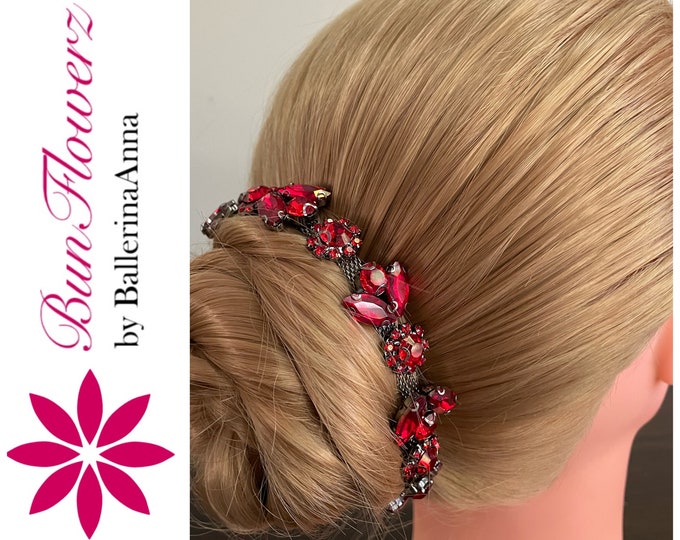 Ruby Red Jewel BunWreath (YAGP hair piece, red BunWrap, bun Crown, ballet wrap, red hair crown, Red Jewel Bun Wrap, Jewel Hair Garland)