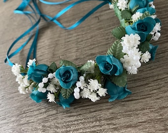 Teal Rose Hair Garland: Giselle Ballet Headpiece