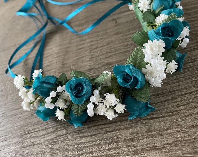 Teal Rose Hair Garland: Giselle Ballet Headpiece