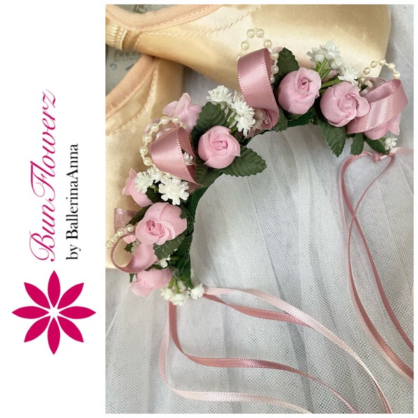 La Fille Mal Gardee YAGP Hair Piece (Swanhilda hair garland, aurora crown, bun garland, coppelia head piece, mauve flower crown, BUNFLOWERZ)