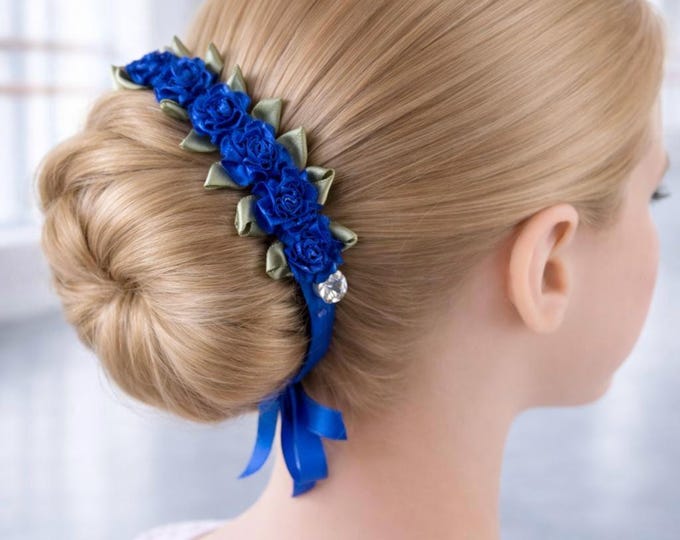 Royal Blue Floral Bun Wrap: Lyrical & Competition Hair Piece