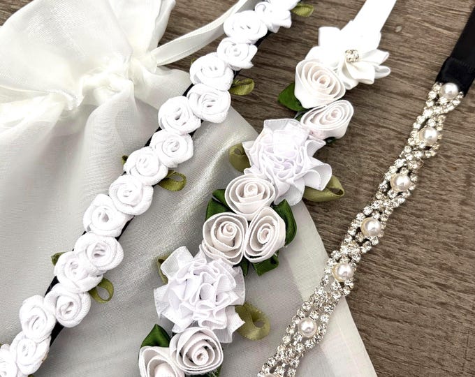 Dance Bun Wrap Set, White BunWrap Bundle: Floral Ballet Bun Hair Accessories, Recital Gift