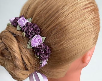 Purple Lavender Floral Ballet BunWreath, Plum Bun Wrap Dance Hair Accessory