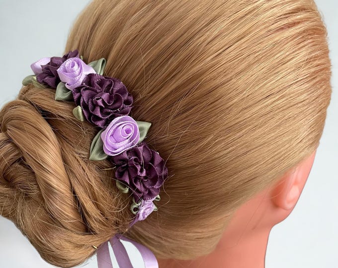Purple Lavender Floral Ballet BunWreath, Plum Bun Wrap Dance Hair Accessory