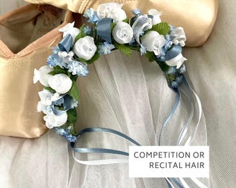 Blue Flower Hair Garland: Giselle Headpiece, ballet competition hairpiece