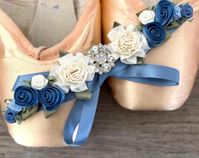 Blue Rhinestone Dance Hair Piece: Antique Blue Floral Bun Wrap, Ballet Competition Accessory