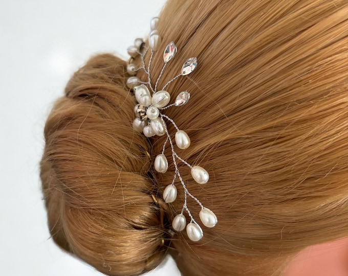Pearl Ballet Hair Pin, Rhinestone Bun Accessory, Bridal Bun Hairpiece, Elegant bride updo